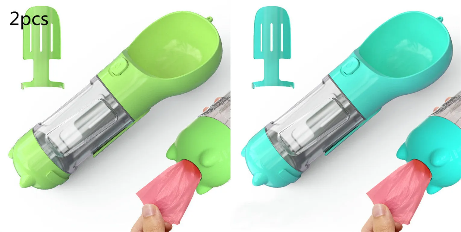 Leak Proof Dog Water Bottle with Food Storage and Waste Bag Holder