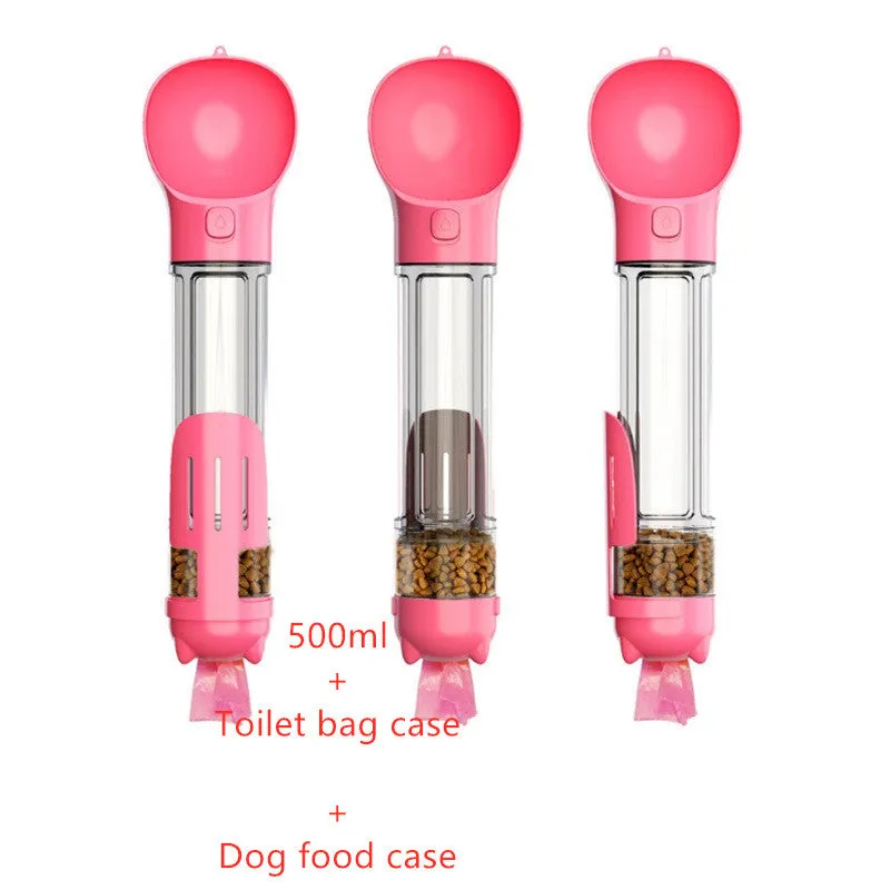 Leak Proof Dog Water Bottle with Food Storage and Waste Bag Holder