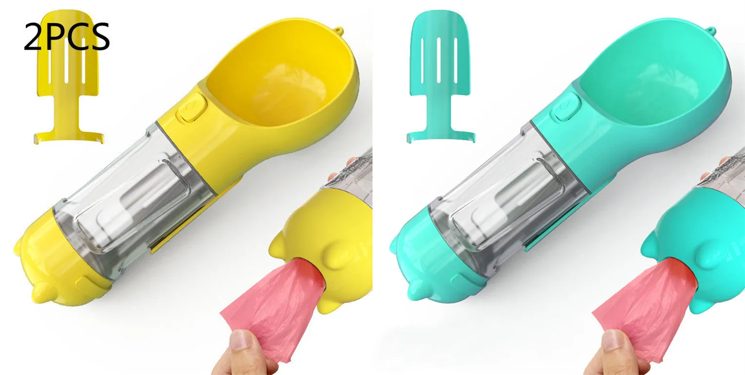 Leak Proof Dog Water Bottle with Food Storage and Waste Bag Holder