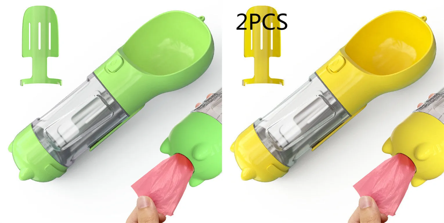 Leak Proof Dog Water Bottle with Food Storage and Waste Bag Holder