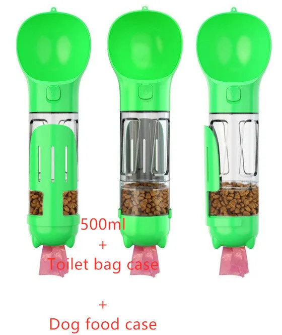 Leak Proof Dog Water Bottle with Food Storage and Waste Bag Holder