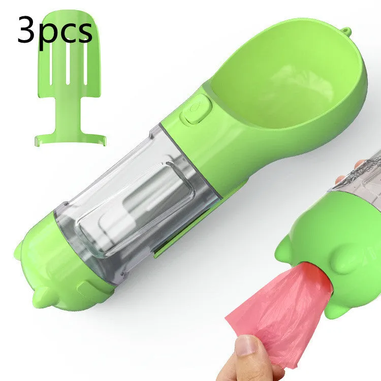Leak Proof Dog Water Bottle with Food Storage and Waste Bag Holder