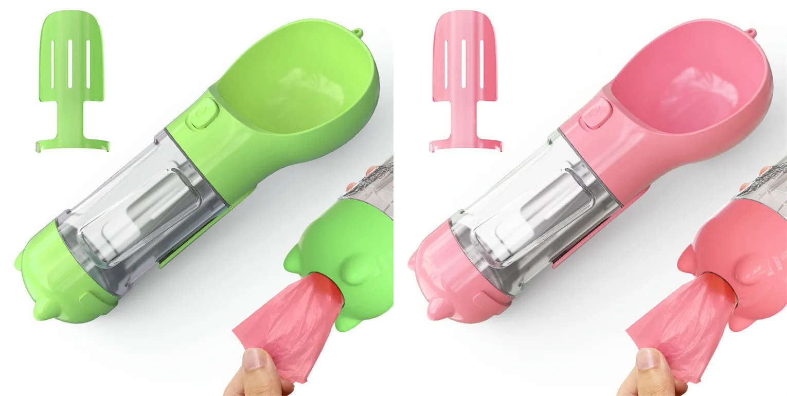 Leak Proof Dog Water Bottle with Food Storage and Waste Bag Holder