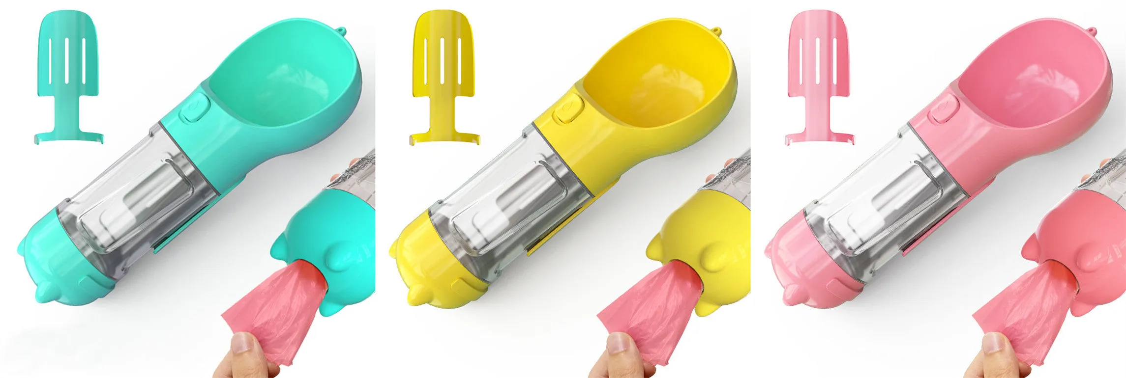 Leak Proof Dog Water Bottle with Food Storage and Waste Bag Holder
