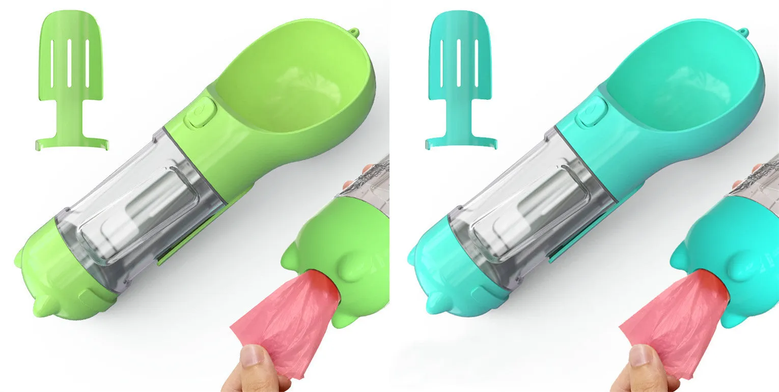 Leak Proof Dog Water Bottle with Food Storage and Waste Bag Holder