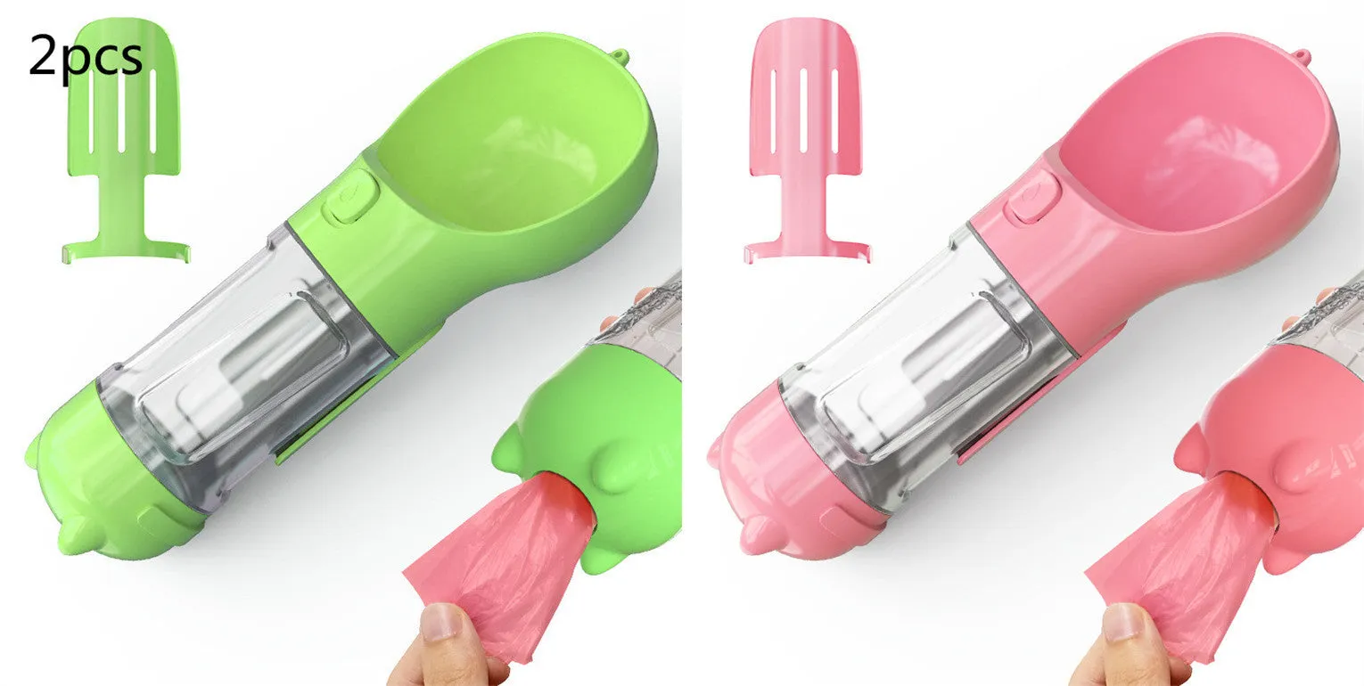 Leak Proof Dog Water Bottle with Food Storage and Waste Bag Holder