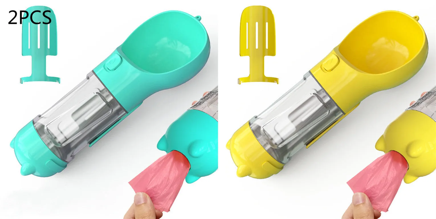 Leak Proof Dog Water Bottle with Food Storage and Waste Bag Holder