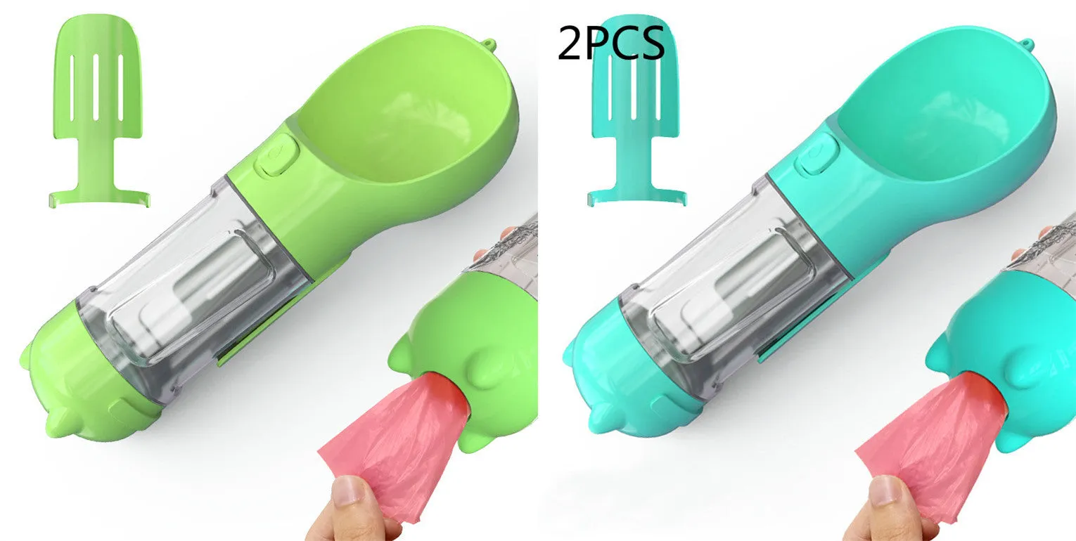 Leak Proof Dog Water Bottle with Food Storage and Waste Bag Holder