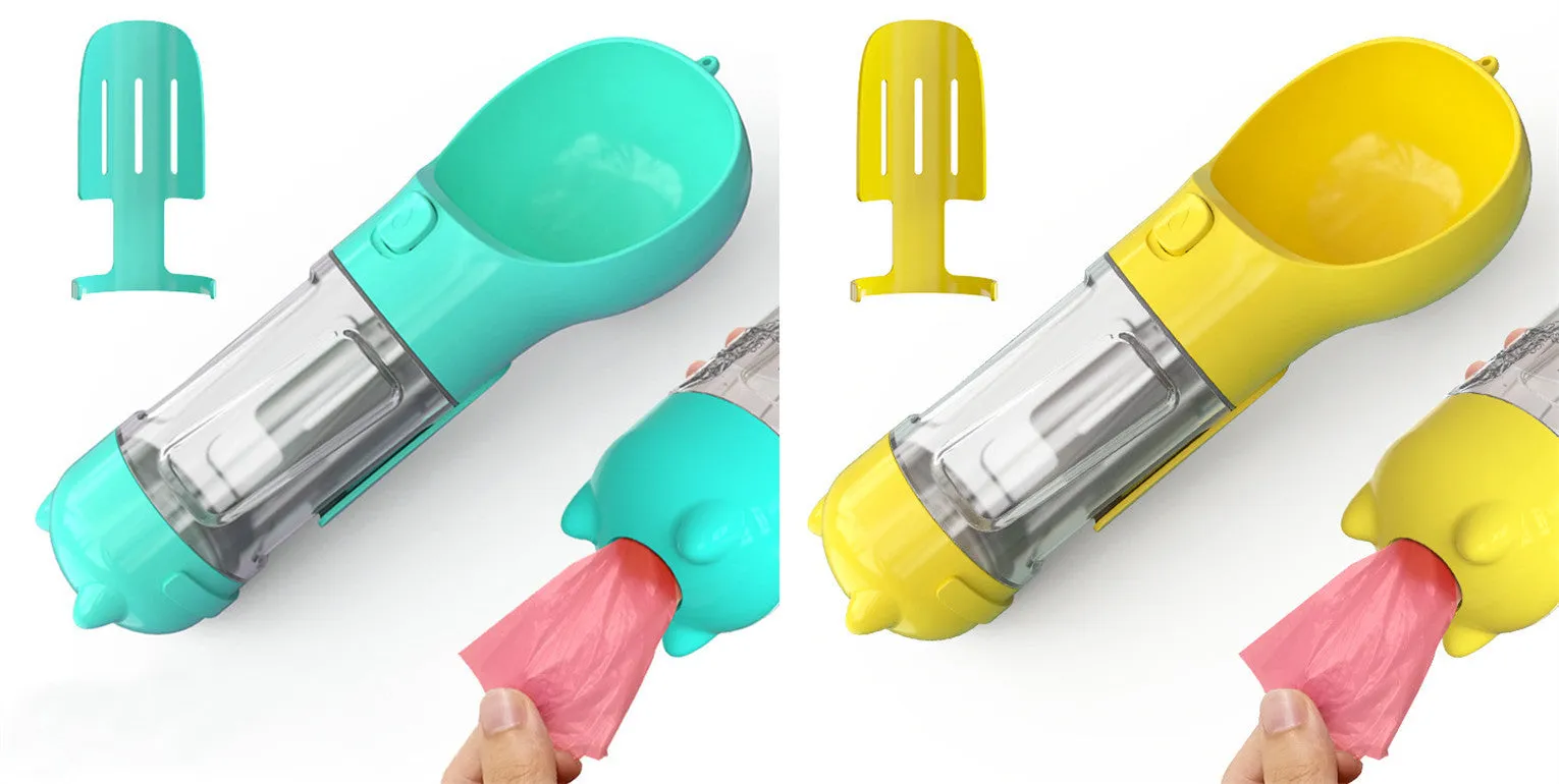 Leak Proof Dog Water Bottle with Food Storage and Waste Bag Holder