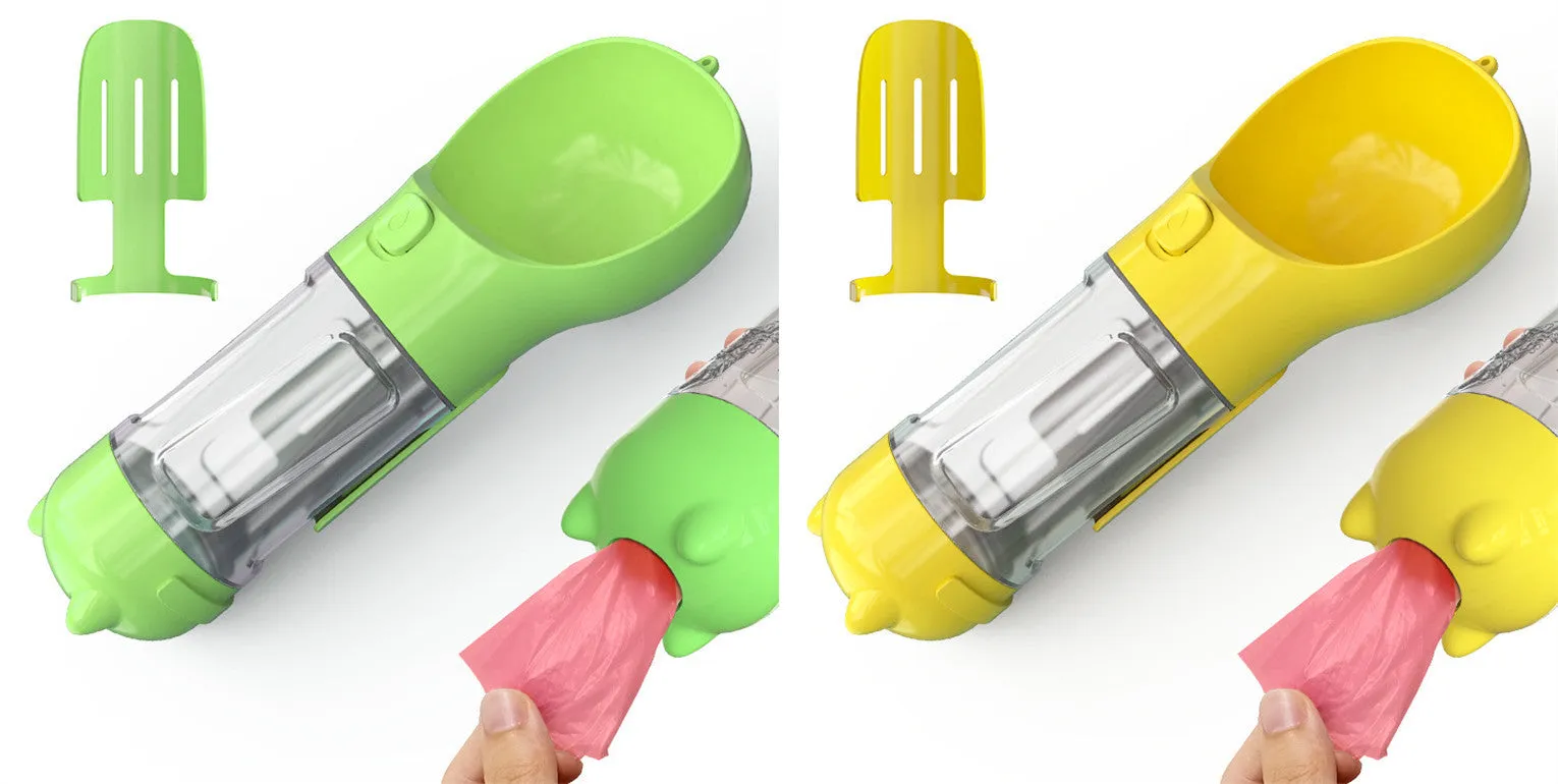 Leak Proof Dog Water Bottle with Food Storage and Waste Bag Holder