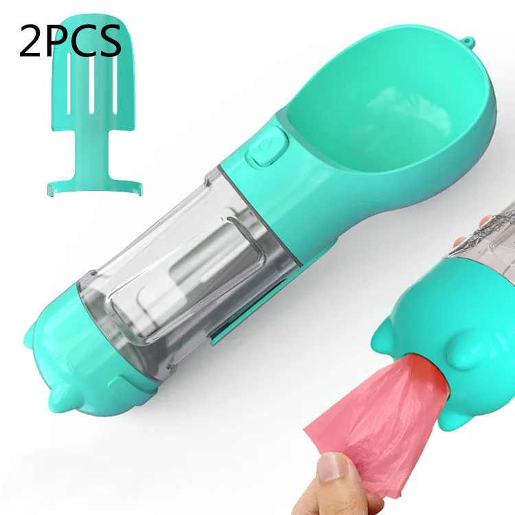 Leak Proof Dog Water Bottle with Food Storage and Waste Bag Holder