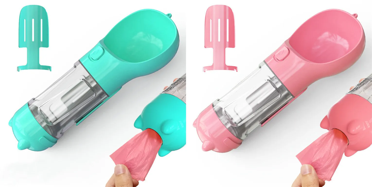 Leak Proof Dog Water Bottle with Food Storage and Waste Bag Holder
