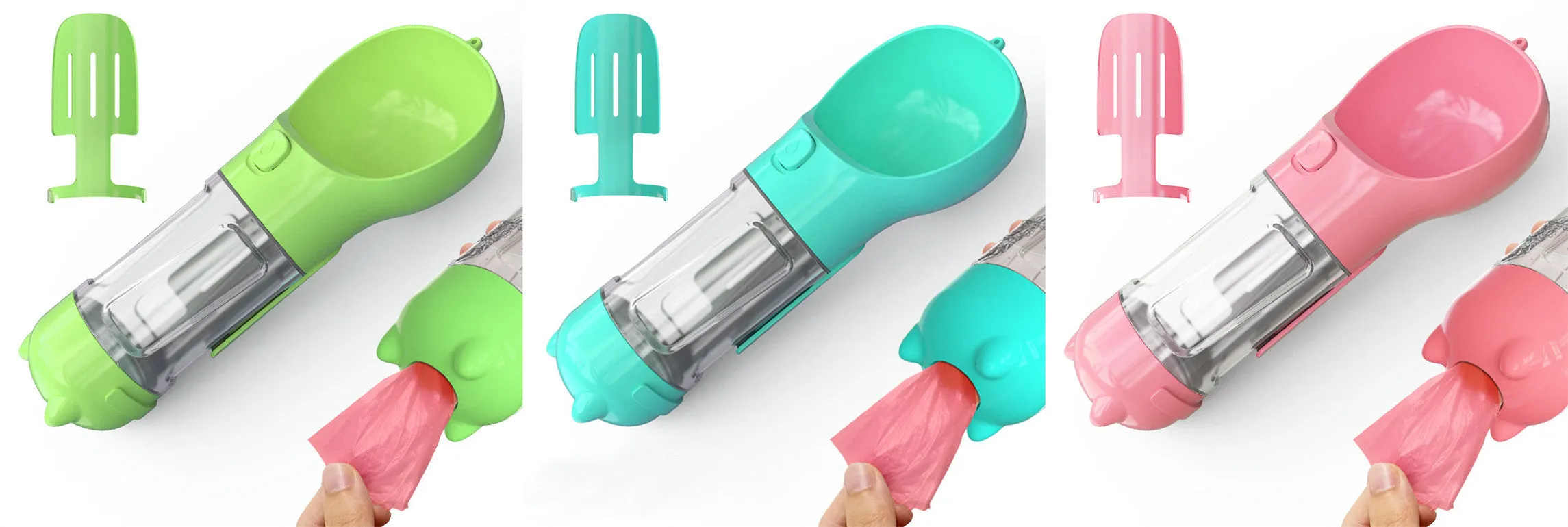 Leak Proof Dog Water Bottle with Food Storage and Waste Bag Holder
