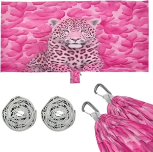 Leopard Pink Camping Hammock, 330 lbs with 2 Tree Straps, Carry Bag, Single Portable Hammock for Outdoor/Indoor, Hiking, Beach, Backpacking, Travel