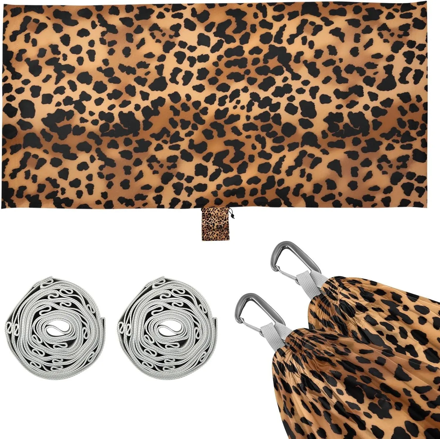 Leopard Print Camping Hammock, Single Portable Hammocks with Tree Straps & Attached Carry Bag, 330Lbs Capacity Perfect for Outside Indoor Hiking Beach Backpack Travel