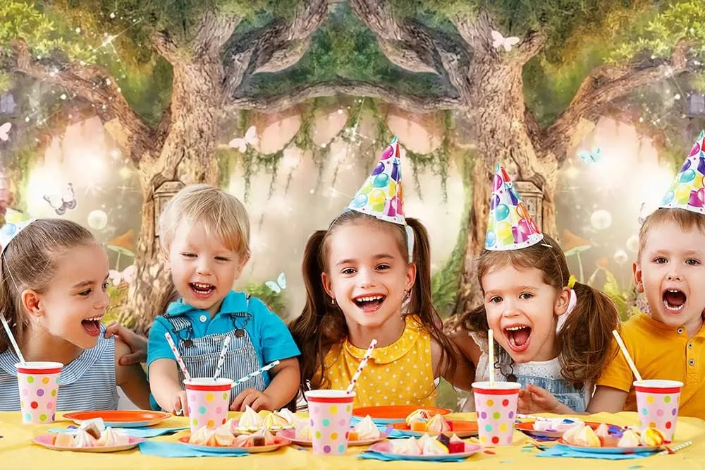 Leowefowa 8x6ft Jungle Forest Backdrops Fairytale Spring Enchanted Forest Dreamland Flowers Butterflies Photography Background for Baby Shower Kids Jungle Safari Birthday Party Photoshoot Studio Props