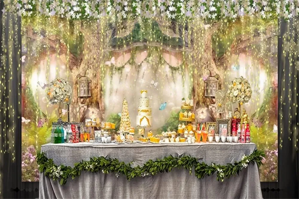 Leowefowa 8x6ft Jungle Forest Backdrops Fairytale Spring Enchanted Forest Dreamland Flowers Butterflies Photography Background for Baby Shower Kids Jungle Safari Birthday Party Photoshoot Studio Props