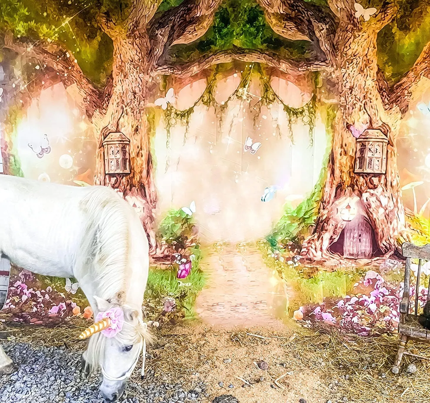 Leowefowa 8x6ft Jungle Forest Backdrops Fairytale Spring Enchanted Forest Dreamland Flowers Butterflies Photography Background for Baby Shower Kids Jungle Safari Birthday Party Photoshoot Studio Props