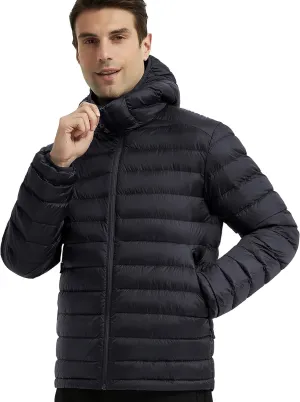 Lesmart Men Down Jacket Puffer Winter Jacket with Hooded Packable Lightweight Windproof Insulated Warm Coat