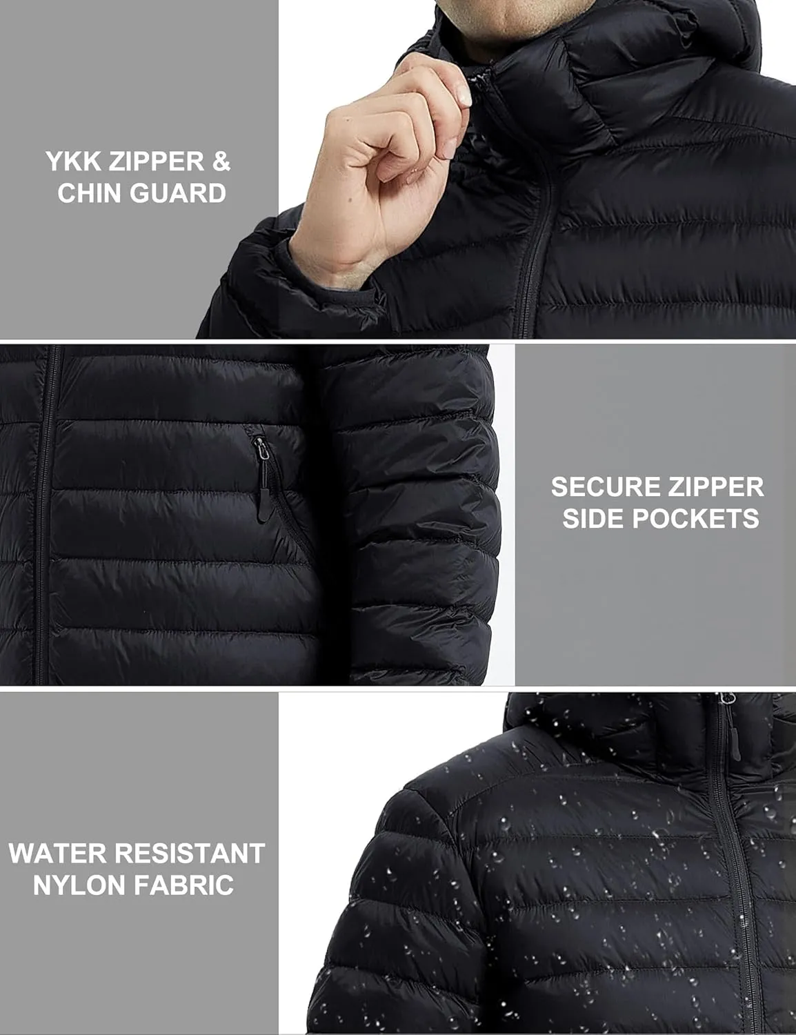 Lesmart Men Down Jacket Puffer Winter Jacket with Hooded Packable Lightweight Windproof Insulated Warm Coat