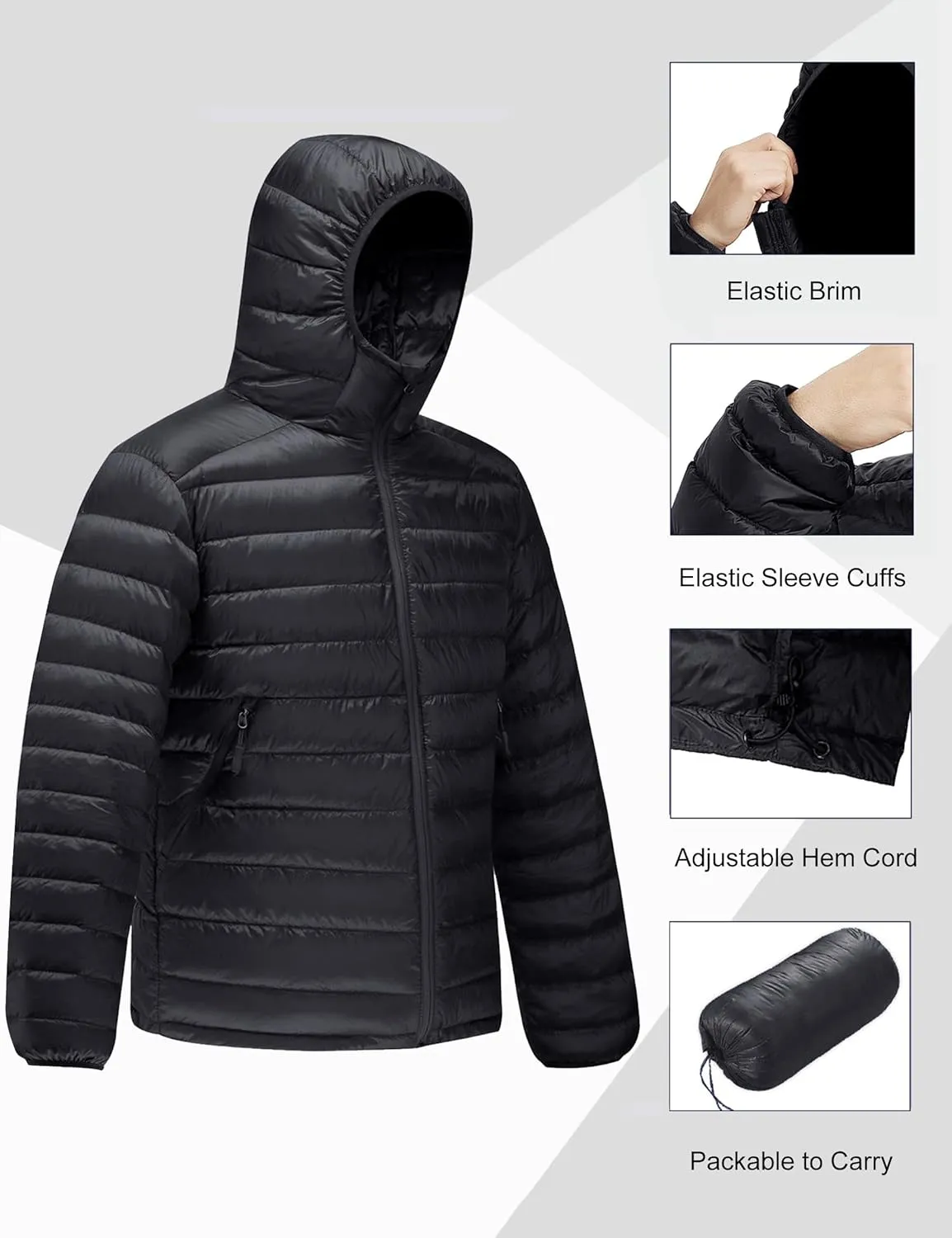 Lesmart Men Down Jacket Puffer Winter Jacket with Hooded Packable Lightweight Windproof Insulated Warm Coat