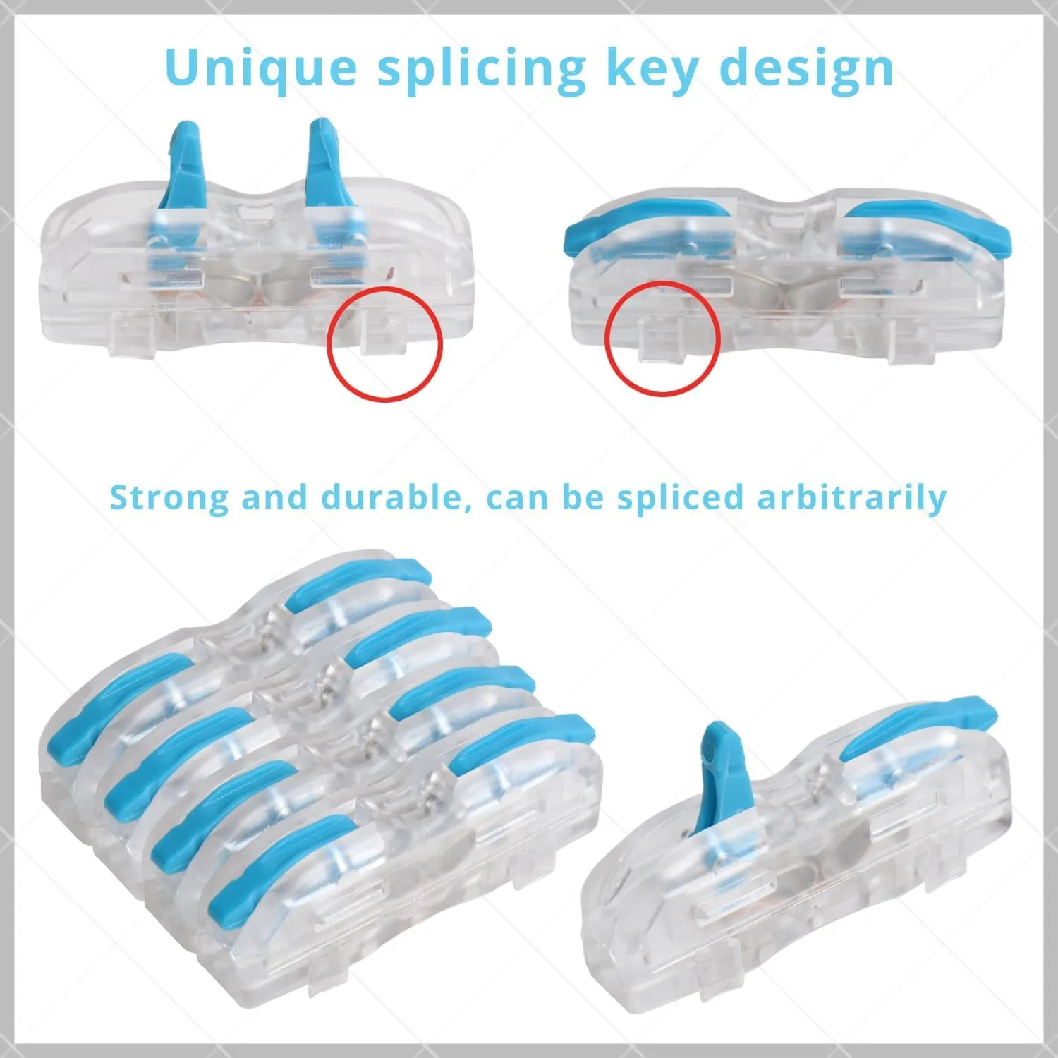 Lever Nuts Wire Connectors Bag of 60, 1 Conductor Quick Connect Electrical Splicing Connectors Easy to Operate Clamp Lever Terminals(Blue Handle and Transparent White Shell)