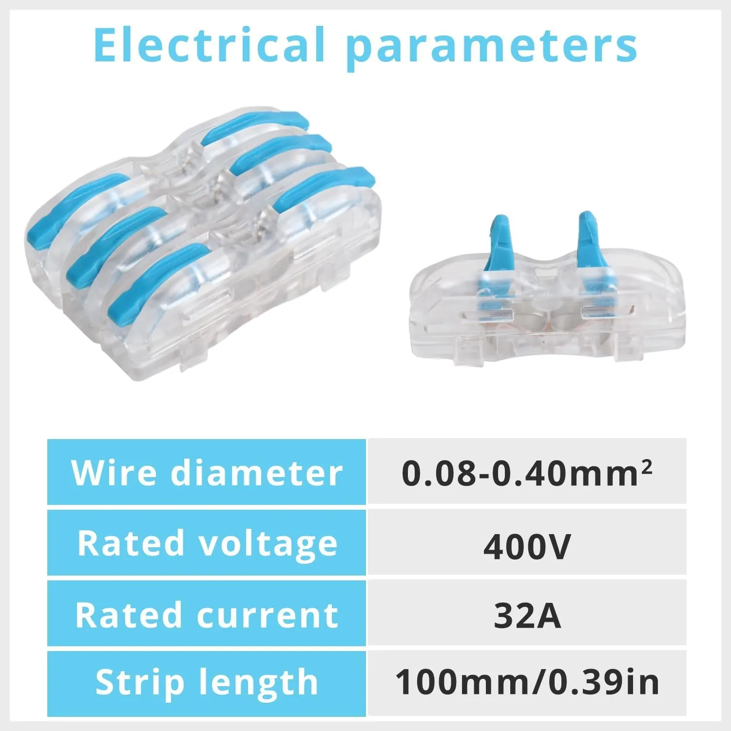 Lever Nuts Wire Connectors Bag of 60, 1 Conductor Quick Connect Electrical Splicing Connectors Easy to Operate Clamp Lever Terminals(Blue Handle and Transparent White Shell)