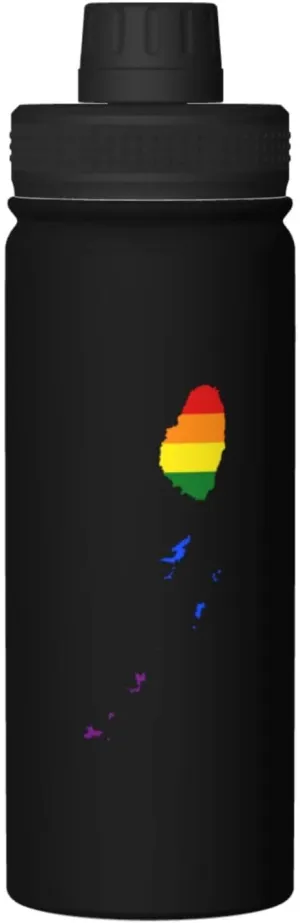 LGBT Flag Map Of Saint Vincent And The Grenadines Water Bottle 18OZ Stainless Steel Insulated Water Bottles With Spout Lid Sports Keep Cold and Hot Water Bottle For Biking Hiking