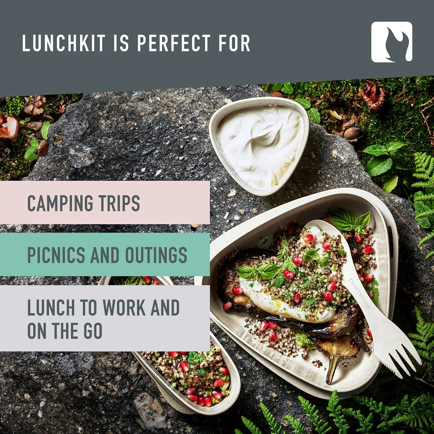 Light My Fire 6-Piece Camping Mess Kit for 1 — Lunch Kit with 3-in-1 Reusable Spork Camping Utensils, Mess Kits for Scouts — BPA-Free Dishwasher Safe, Cream