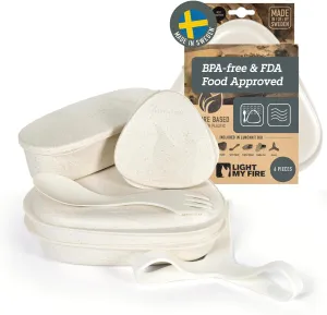Light My Fire 6-Piece Camping Mess Kit for 1 — Lunch Kit with 3-in-1 Reusable Spork Camping Utensils, Mess Kits for Scouts — BPA-Free Dishwasher Safe, Cream