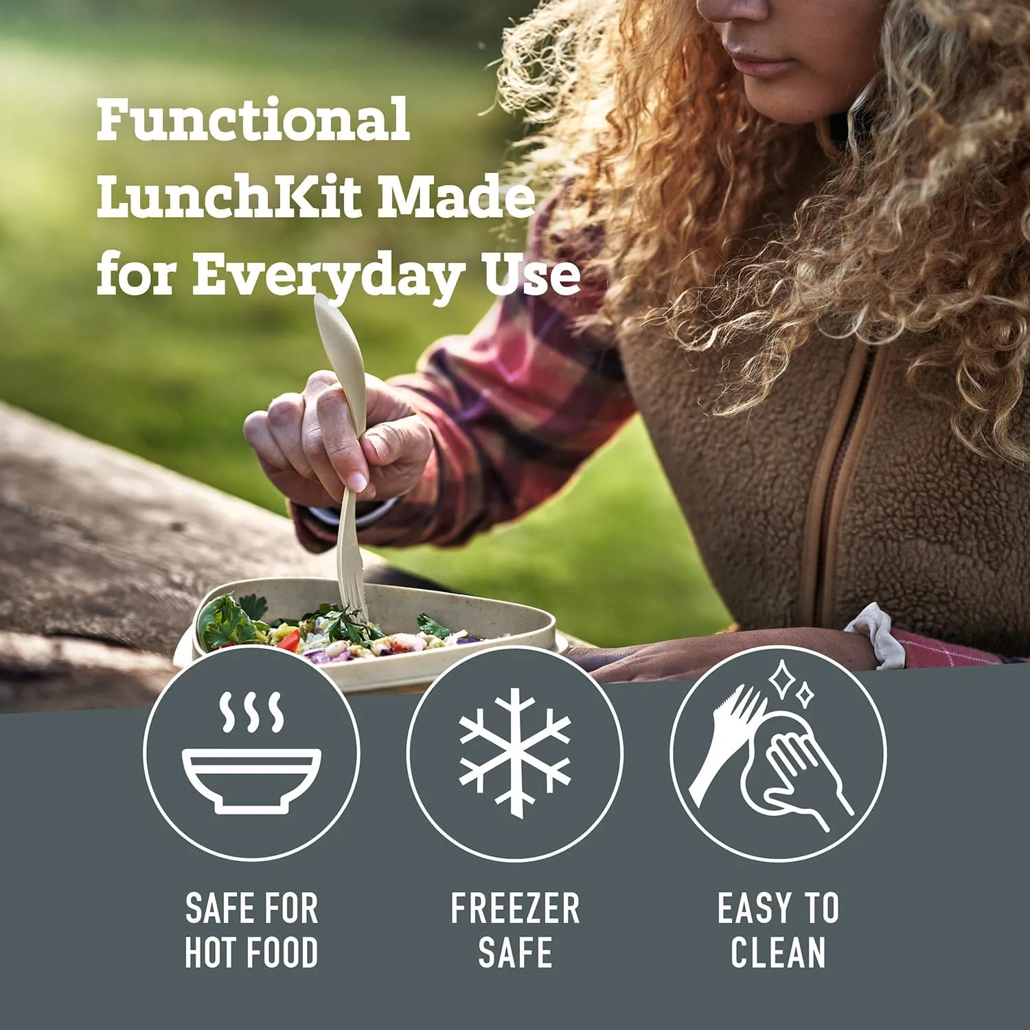 Light My Fire 6-Piece Camping Mess Kit for 1 — Lunch Kit with 3-in-1 Reusable Spork Camping Utensils, Mess Kits for Scouts — BPA-Free Dishwasher Safe, Cream