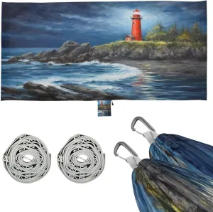 Lighthouse Camping Hammock, Single Portable Hammocks with Tree Straps & Attached Carry Bag, 330Lbs Capacity Perfect for Outside Indoor Hiking Beach Backpack Travel