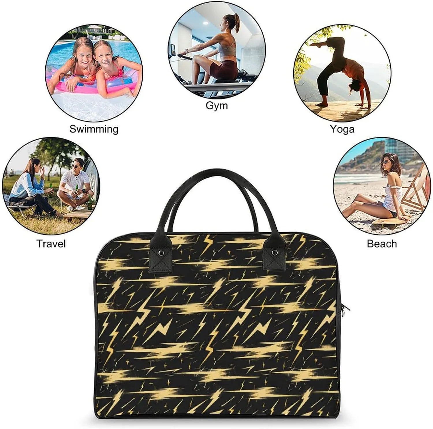 Lightning-black-background Women's Handbag Multi-Object Travel Bag Lightweight Carry-On Cross-Body Bag