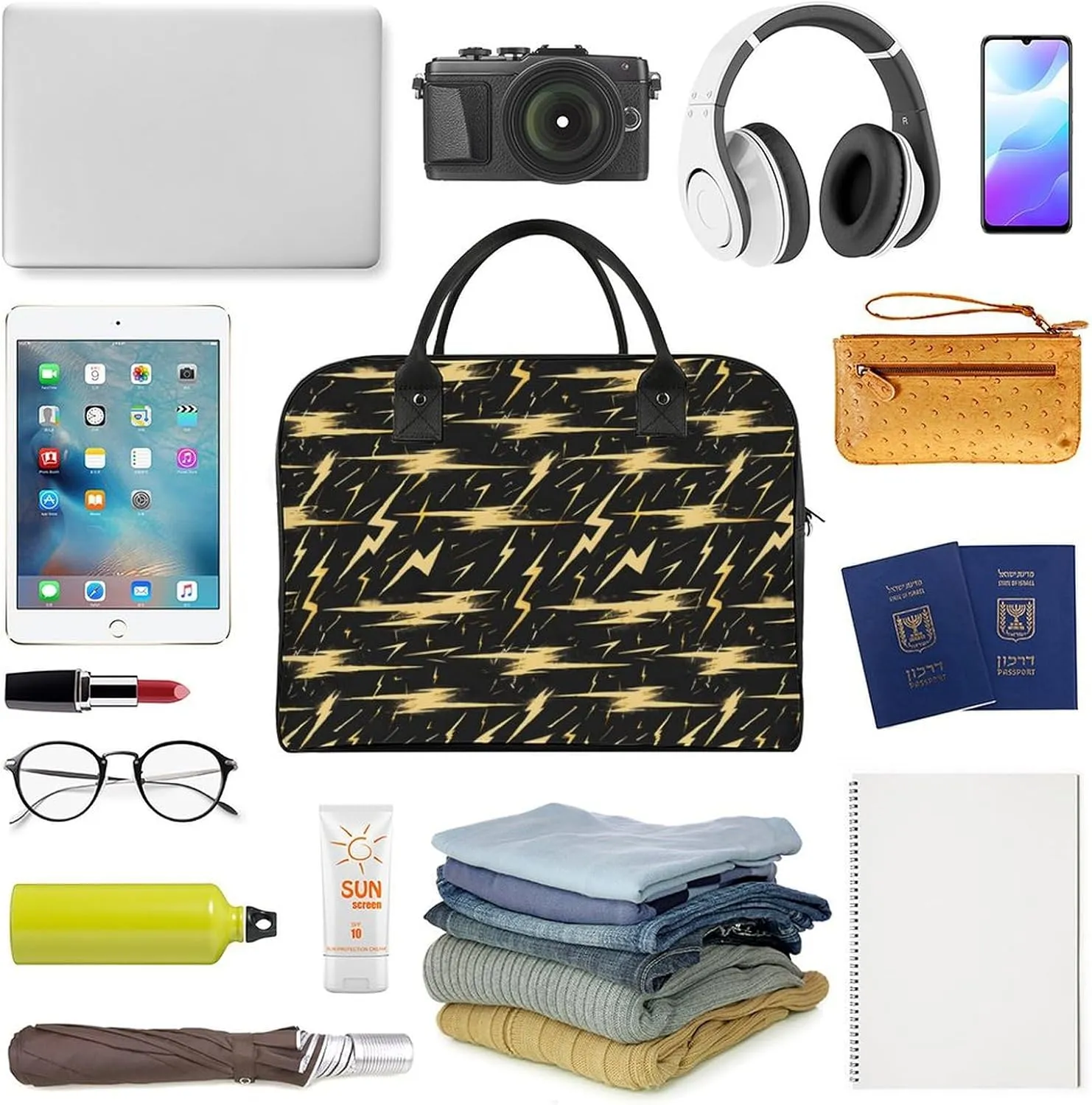 Lightning-black-background Women's Handbag Multi-Object Travel Bag Lightweight Carry-On Cross-Body Bag