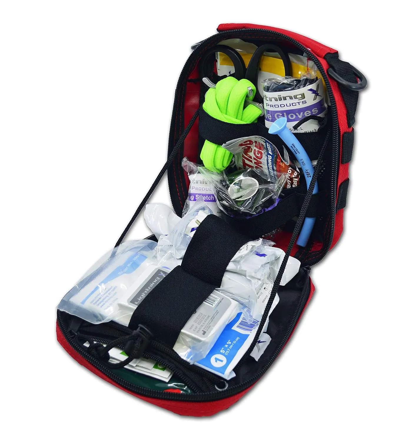 Lightning X Products Lightning X Gunshot Trauma/Hemorrhage Control Kit in MOLLE IFAK Pouch - RED