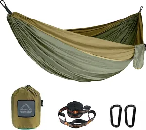 Lightweight Camping Hammock, Double Hammock with Tree Straps, Travel Portable Hammocks Nylon Hammock for Outsides Backpacking Beach Backyard Patio Hiking (Color : Military Green, Size : 260 * 135CM)