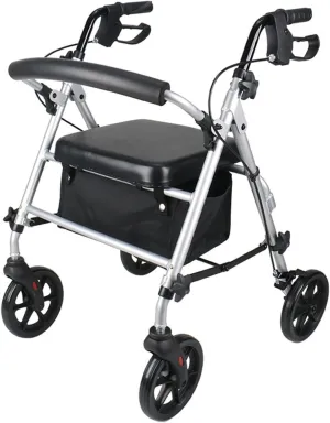 Lightweight Folding Rollator Walker with 8" Wheels, Padded Seat, Back Support Underseat Storage Bag, Mobility Aid for Elderly Disabled