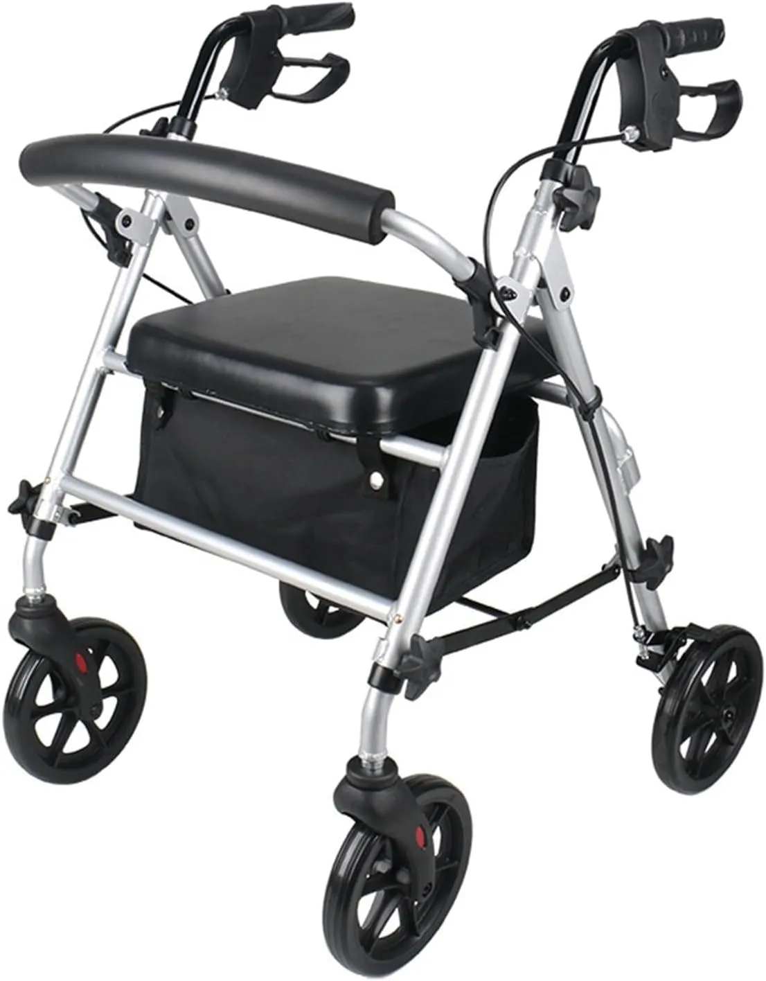 Lightweight Folding Rollator Walker with 8" Wheels, Padded Seat, Back Support Underseat Storage Bag, Mobility Aid for Elderly Disabled
