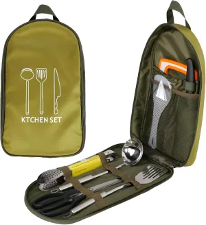 [lilaBelle]【Portable Cookware Set】 Camping Essentials Stainless Steel 8-Piece Kit, Compact Outdoor Cooking Utensils with Organizer Case for Backpacking, Picnic, Family Adventures