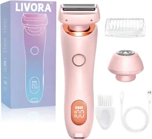 Livora Electric Shaver for Women，Silk Glide Pro Shaver，Rechargeable Electric Trimmer for Bikini, Pubic Hair, Legs, Body, Wet/Dry (Pink)