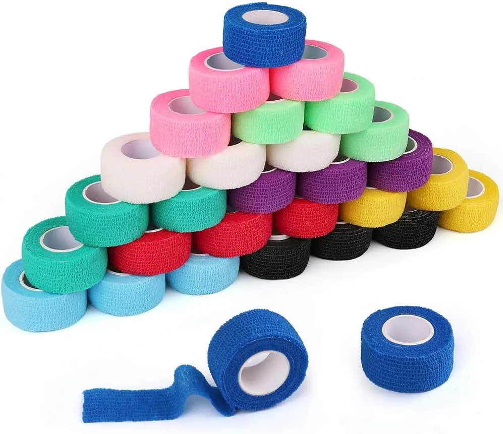 LotFancy Self Adhesive Bandage Wrap, 30 Pack 1 inch x 5 Yards Self Adherent Wrap, First Aid Athletic Tape, Cohesive Bandage, Sports Tape, Medical Supplies for Finger, Ankle, Wrist Sprains &Swelling