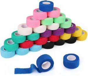LotFancy Self Adhesive Bandage Wrap, 30 Pack 1 inch x 5 Yards Self Adherent Wrap, First Aid Athletic Tape, Cohesive Bandage, Sports Tape, Medical Supplies for Finger, Ankle, Wrist Sprains &Swelling