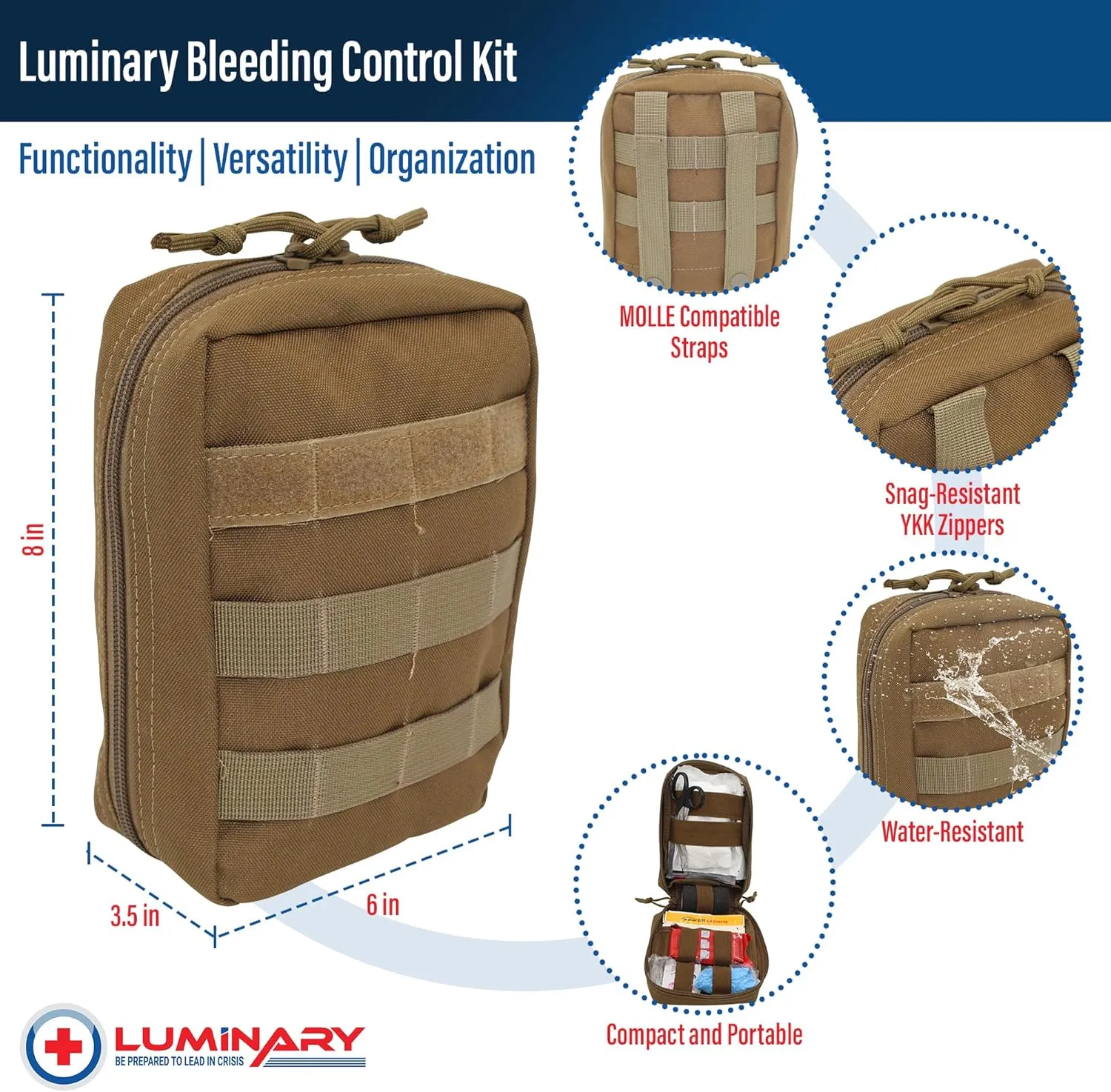 Luminary Bleeding Control Kit - Trauma Kit for Life-Threatening Emergencies - Stops The Bleeding - Ideal for First Responders, Military, & Outdoor Use - Fully Stocked Medical Items