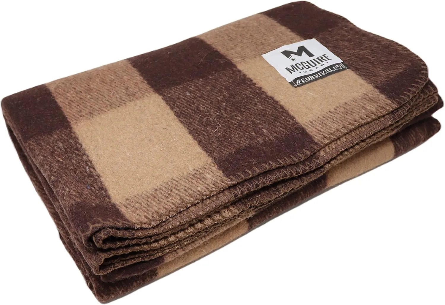 M MCGUIRE GEAR Warm Wool Bunkhouse Plaid Blanket for Camping, Home, Survival, or First Aid, 64" x 90" (Light Brown/Brown)
