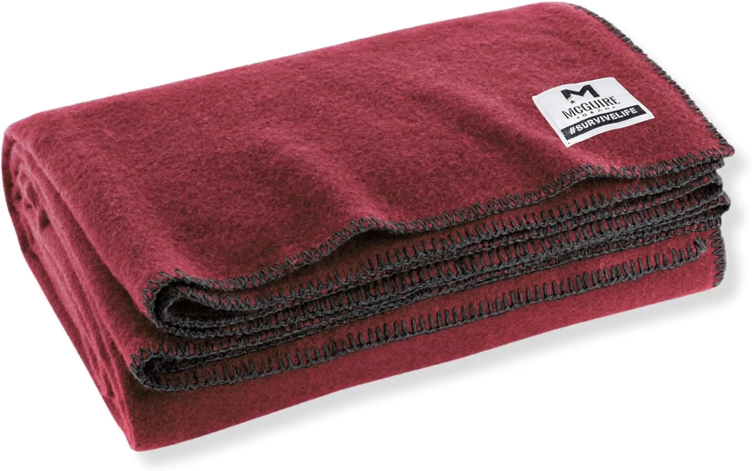 M MCGUIRE GEAR Wool Military Camping, Survival, and First Aid Blanket, 64" x 90" (Maroon)