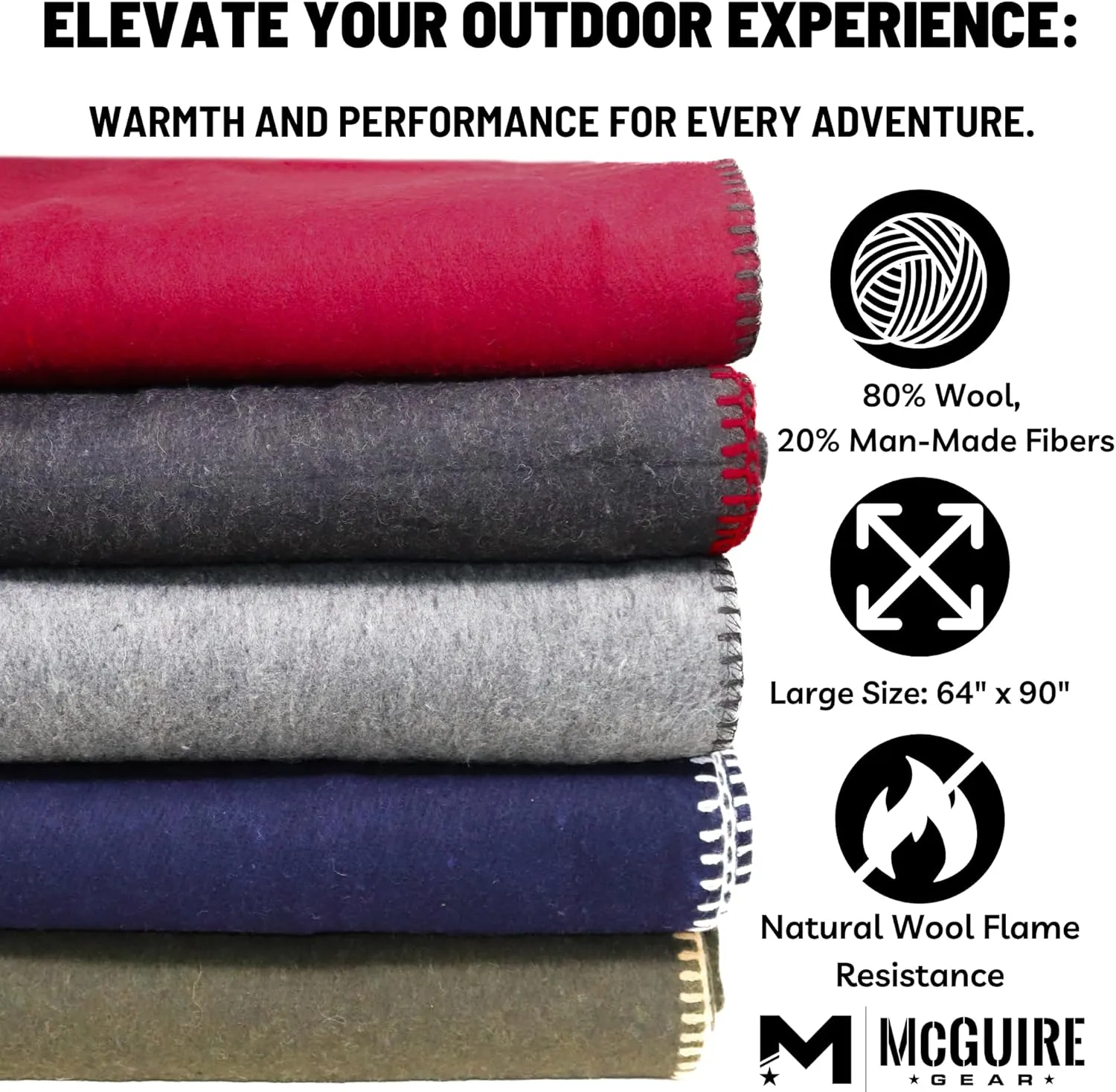 M MCGUIRE GEAR Wool Military Camping, Survival, and First Aid Blanket, 64" x 90" (Maroon)