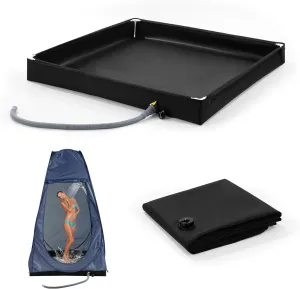 MABOZOO Foldable Shower Base, 41"x 41"x 5" Durable Outdoor Shower Pan with Drain, Portable Collapsible Shower Basin Shower Tent Awning Base for Camp, Temporary Shower