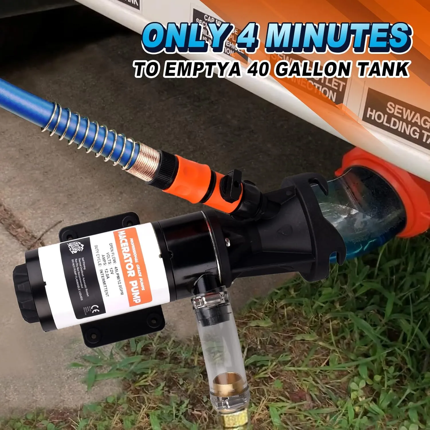 Macerator Pump for RV Water Pump 12v, 12GPM Quick Self-Priming Sewage Chopper Pump with Portable Storage Dump Buddy RV Waste Management Device Kit Waste Water Pump (RV Pump Storage Bag)