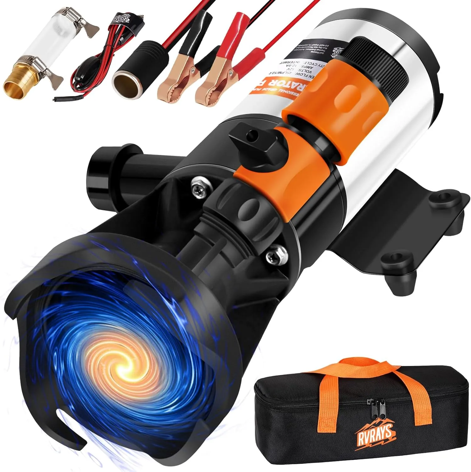 Macerator Pump for RV Water Pump 12v, 12GPM Quick Self-Priming Sewage Chopper Pump with Portable Storage Dump Buddy RV Waste Management Device Kit Waste Water Pump (RV Pump Storage Bag)
