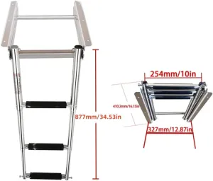 Made 3 Step Telescoping Folding Boat Ladder Boarding Stepladder with Press-Type Spring for Boat Yacht Swimming Pool and More, Rated to 400 Pounds